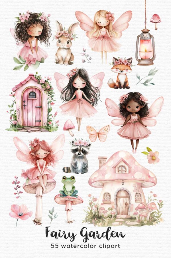 Pink Fairy Garden Clipart Butterfly Clipart - Image 2