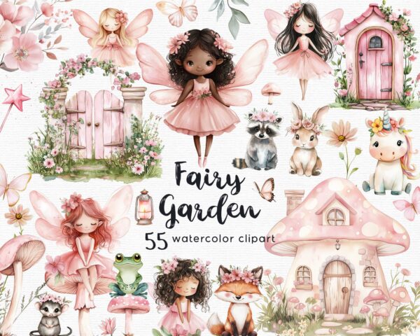 Pink Fairy Garden Clipart Butterfly Clipart