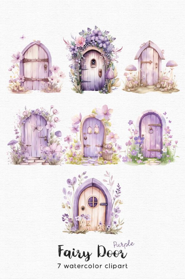 Purple Fairy Door Clipart, Fairy Garden - Image 2