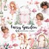 Pink Fairy Garden Clipart with lovely Unicorn