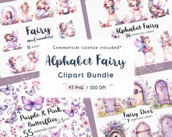 Pink Fairy Alphabet Clipart Bundle