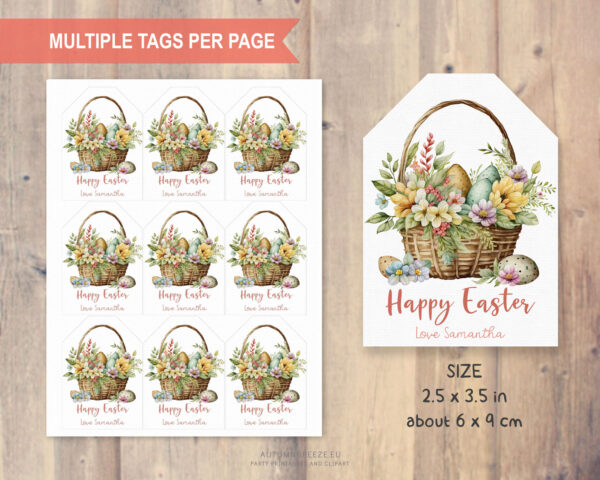 Editable easter basket tag with floral design - Image 2