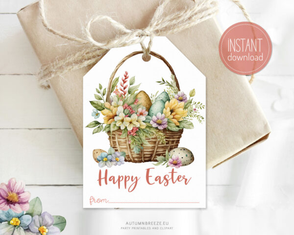 Printable easter basket tag with floral design