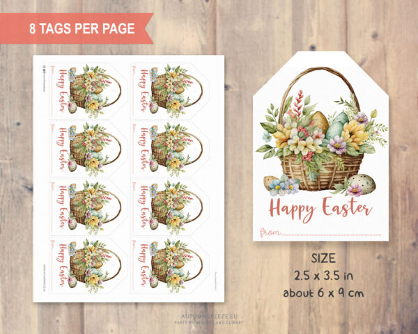 Printable easter basket tag with floral design - Image 2