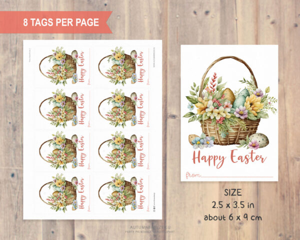 Printable easter basket tag with floral design - Image 3