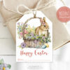 Printable Easter tag with a bunny in a basket