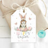 Easter Thank you tag with  cute bunny and floral design