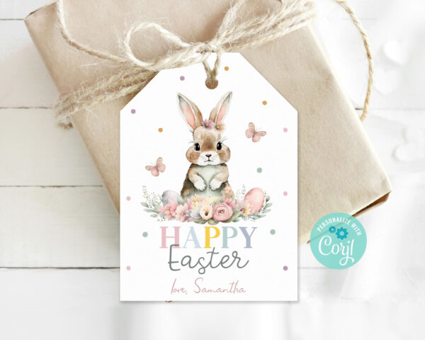 Easter Thank you tag with  cute bunny and floral design