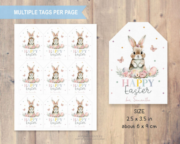 Easter Thank you tag with  cute bunny and floral design - Image 5