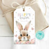 Editable Easter thank you tag with cute bunny and floral design