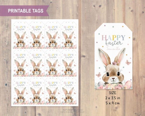 Editable Easter thank you tag with cute bunny and floral design - Image 6