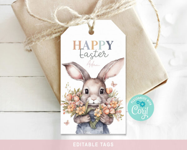 Editable Easter thank you tag with bunny