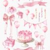 pink birthday party elements clipart
