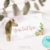 Editable horse-themed tent cards for girls’ birthday party – printable design for labeling food, favors, or place settings.