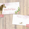 Editable horse-themed tent cards for girls’ birthday party – printable design for labeling food, favors, or place settings.