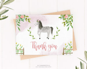 Printable Horse Thank You Card – Hand Painted for Girls’ Party