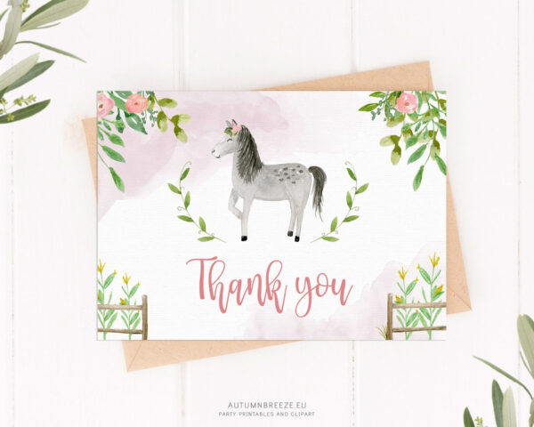 Printable Horse Thank You Card – Hand Painted for Girls’ Party