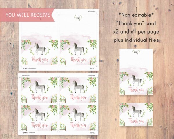 Printable Horse Thank You Card – Hand Painted for Girls’ Party - Image 3