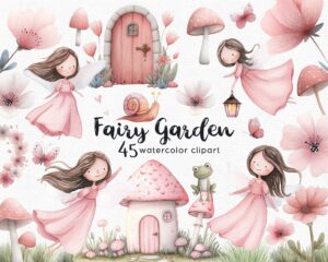 Fairy Clipart – Pink Fairy Garden PNG Set 🌸
