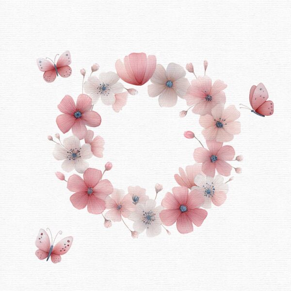a beautiful floral wreath, with hand painted style, part of a fairy clipart set