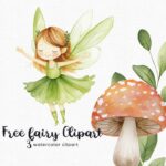A beautiful green fairy with a woodland vibe, part of a free fairy clipart set