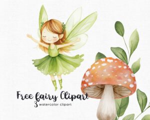 A beautiful green fairy with a woodland vibe, part of a free fairy clipart set