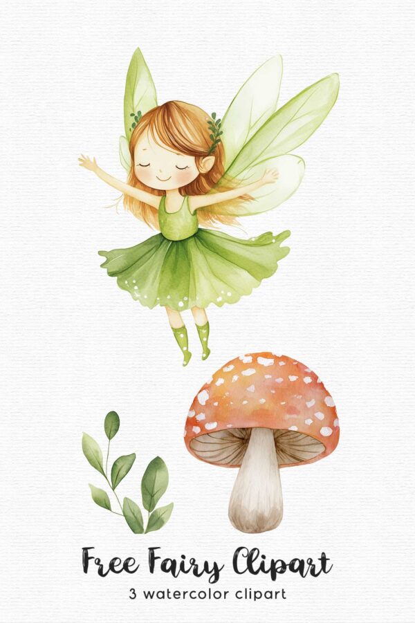 A beautiful green fairy with a woodland vibe, part of a free fairy clipart set