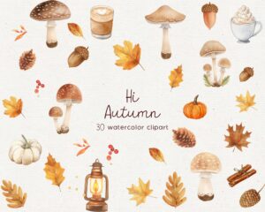 Autumn Clipart, Fall leaves and mushrooms clipart